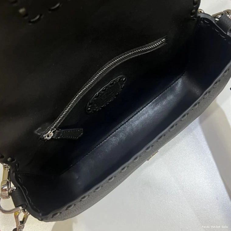 Cheap Baguette Bag Black Leather In Romano Medium Selleria Fendi Cuoio 0804